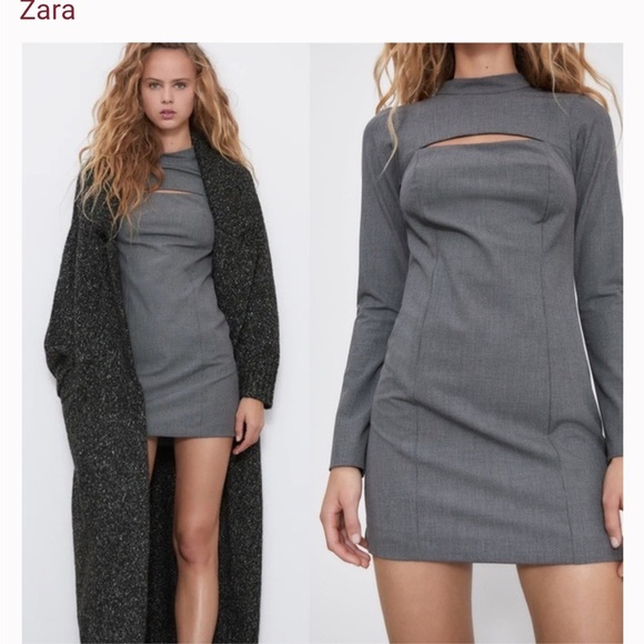 NWT‎ Zara Gray Cut Out Houndstooth Dress. Size S - Picture 1 of 10